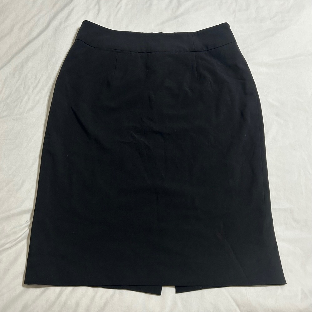Calvin Klein Womens Black Pencil Skirt Size 2 Professional Knee Length Slit Back
